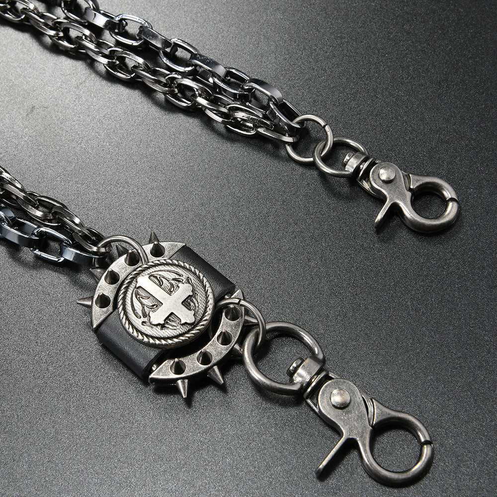 Double chain exaggerated spike pants chain