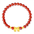 18K Gold Bowknot Red Agate Jade Beaded Bracelet£¨elastic cord£©