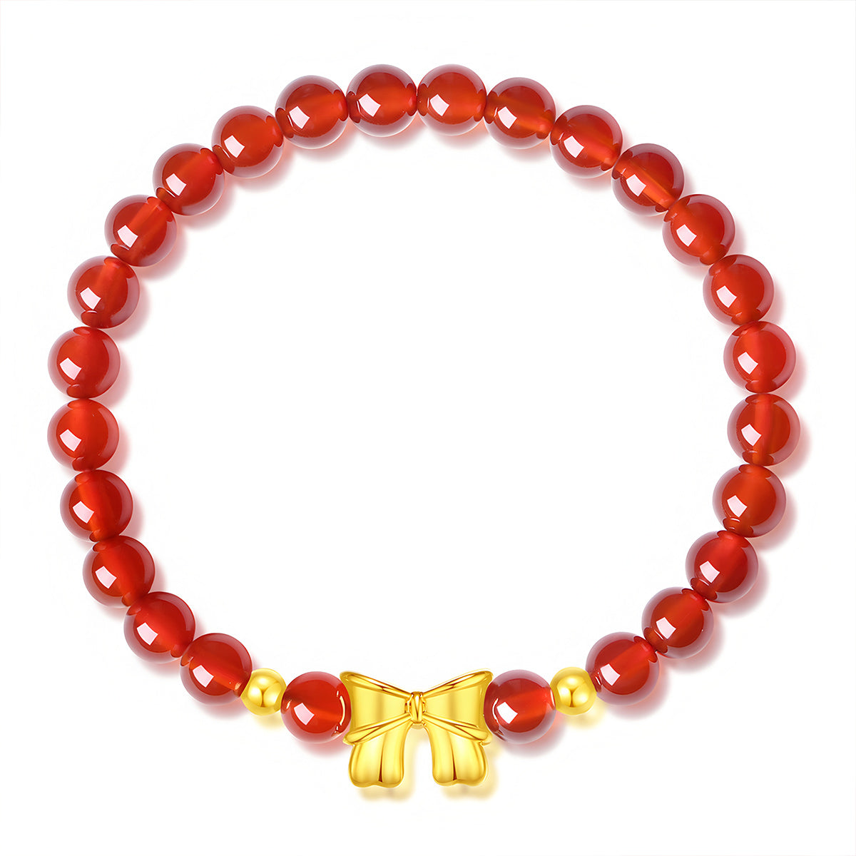 18K Gold Bowknot Red Agate Jade Beaded Bracelet£¨elastic cord£©