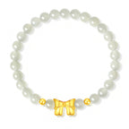 18K Gold Bowknot Red Agate Jade Beaded Bracelet£¨elastic cord£©