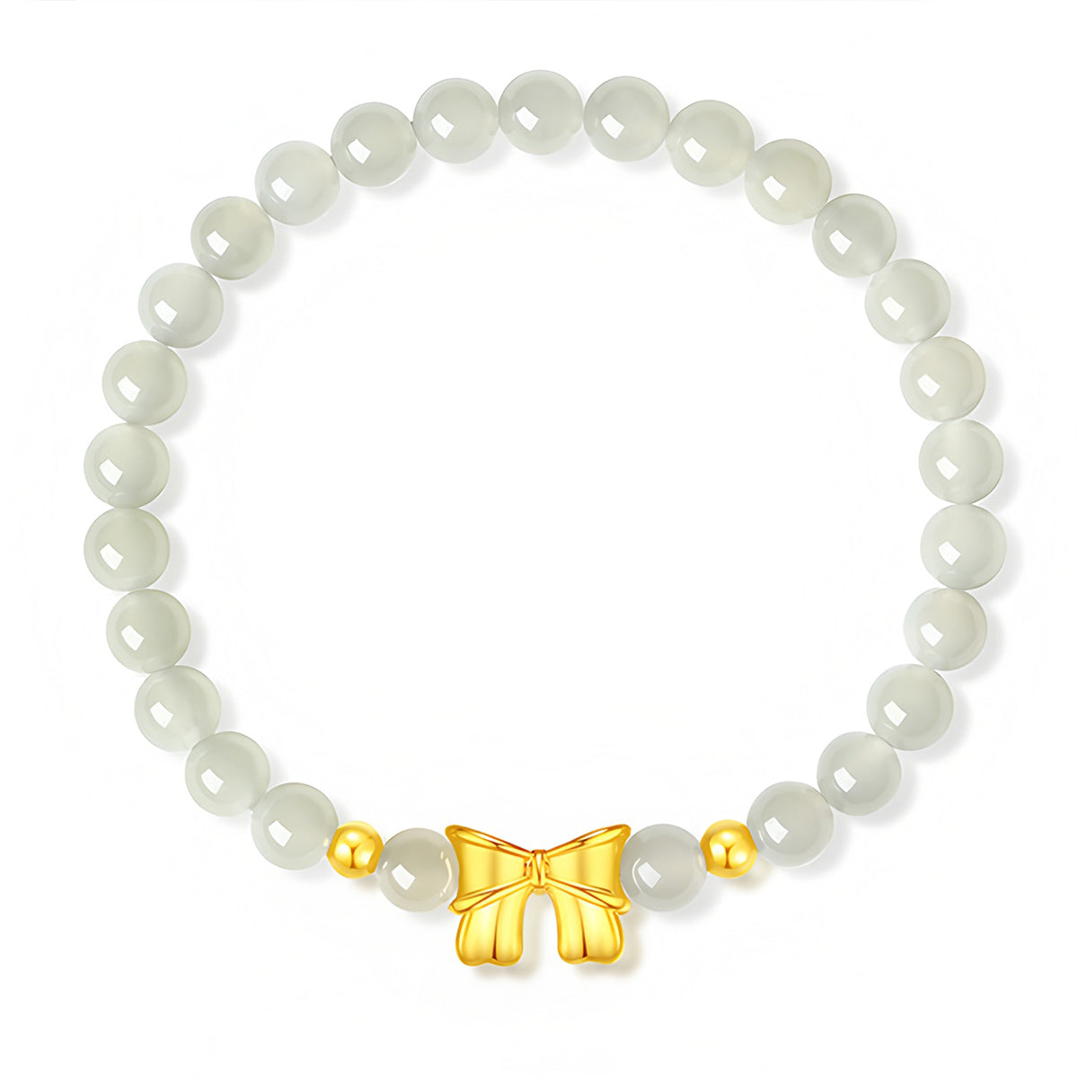 18K Gold Bowknot Red Agate Jade Beaded Bracelet£¨elastic cord£©