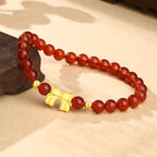 18K Gold Bowknot Red Agate Jade Beaded Bracelet£¨elastic cord£©