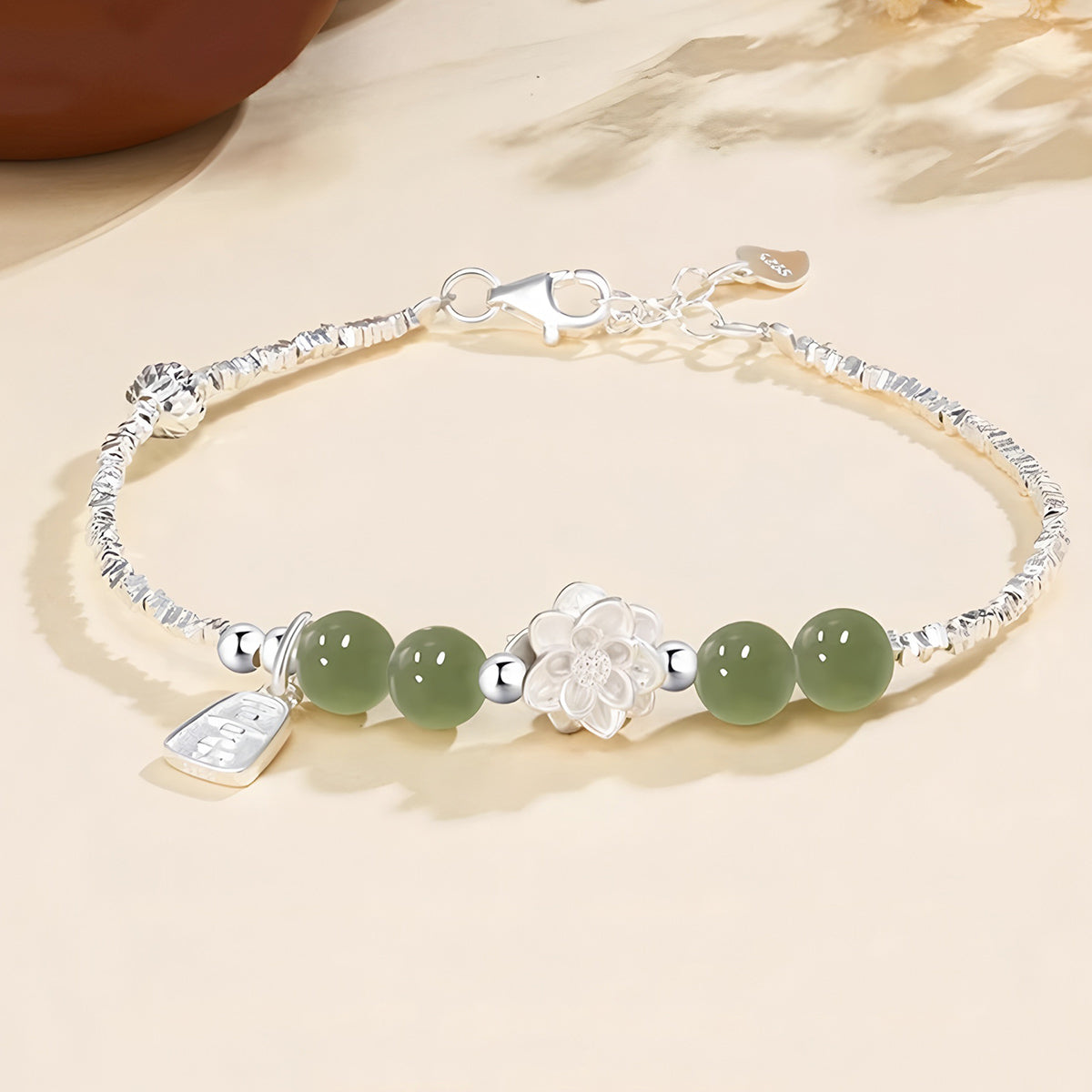 S925 Silver Hetian Jade Lotus Jade Bracelet