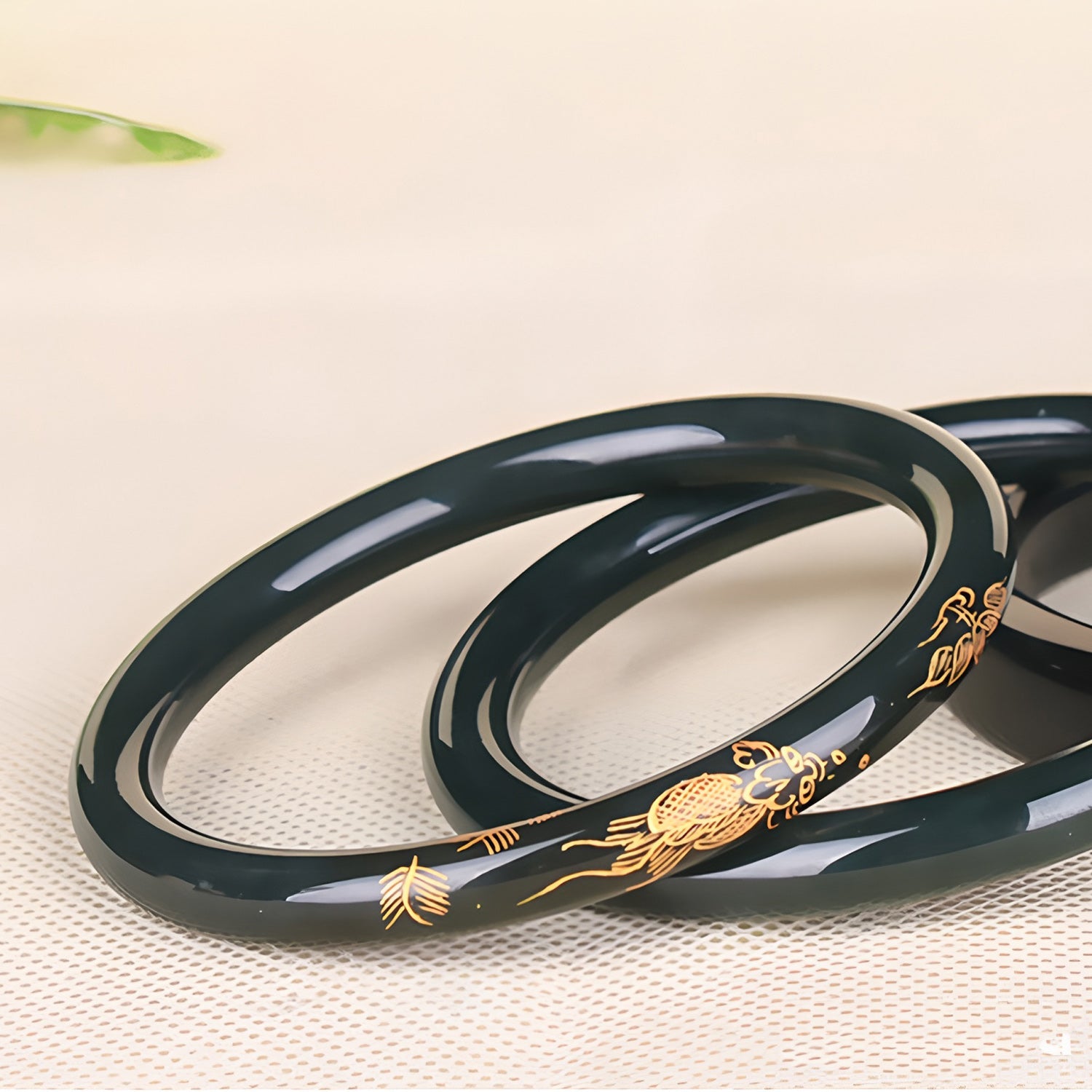 Natural Hetian Jade Dark Green Carved Slender Jade Bracelet