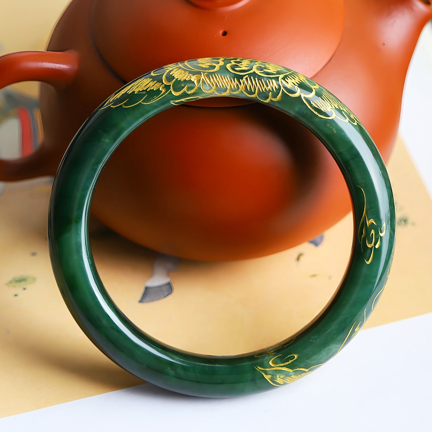 Natural Hetian jade old material jasper hand-carved green jade Bangles