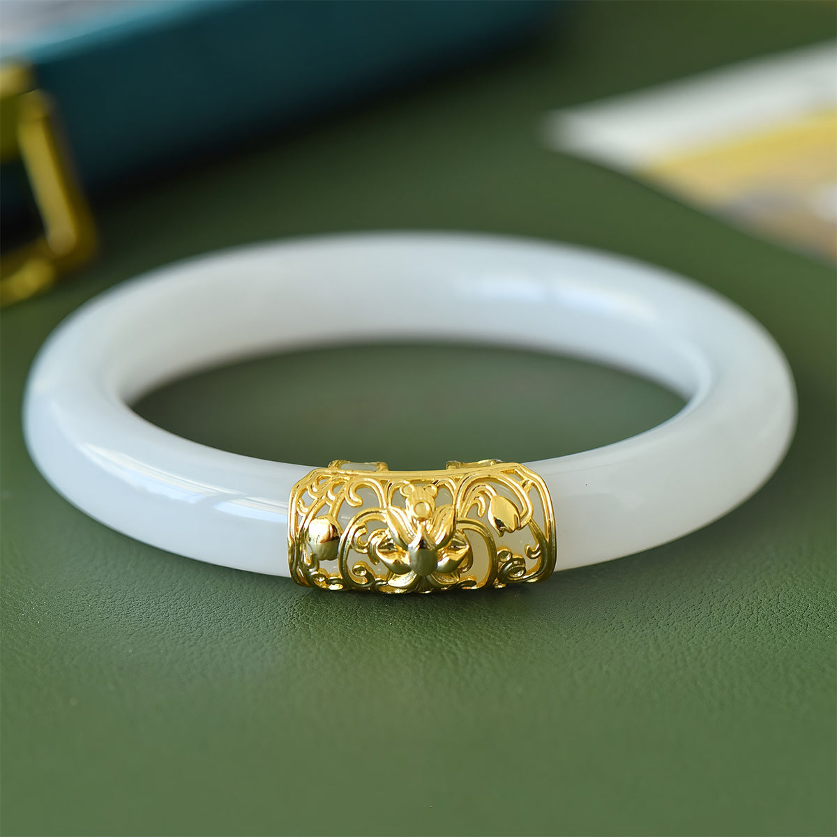 Natural hand-inlaid white jade bracelet 04