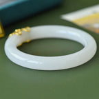 Natural hand-inlaid white jade bracelet 04