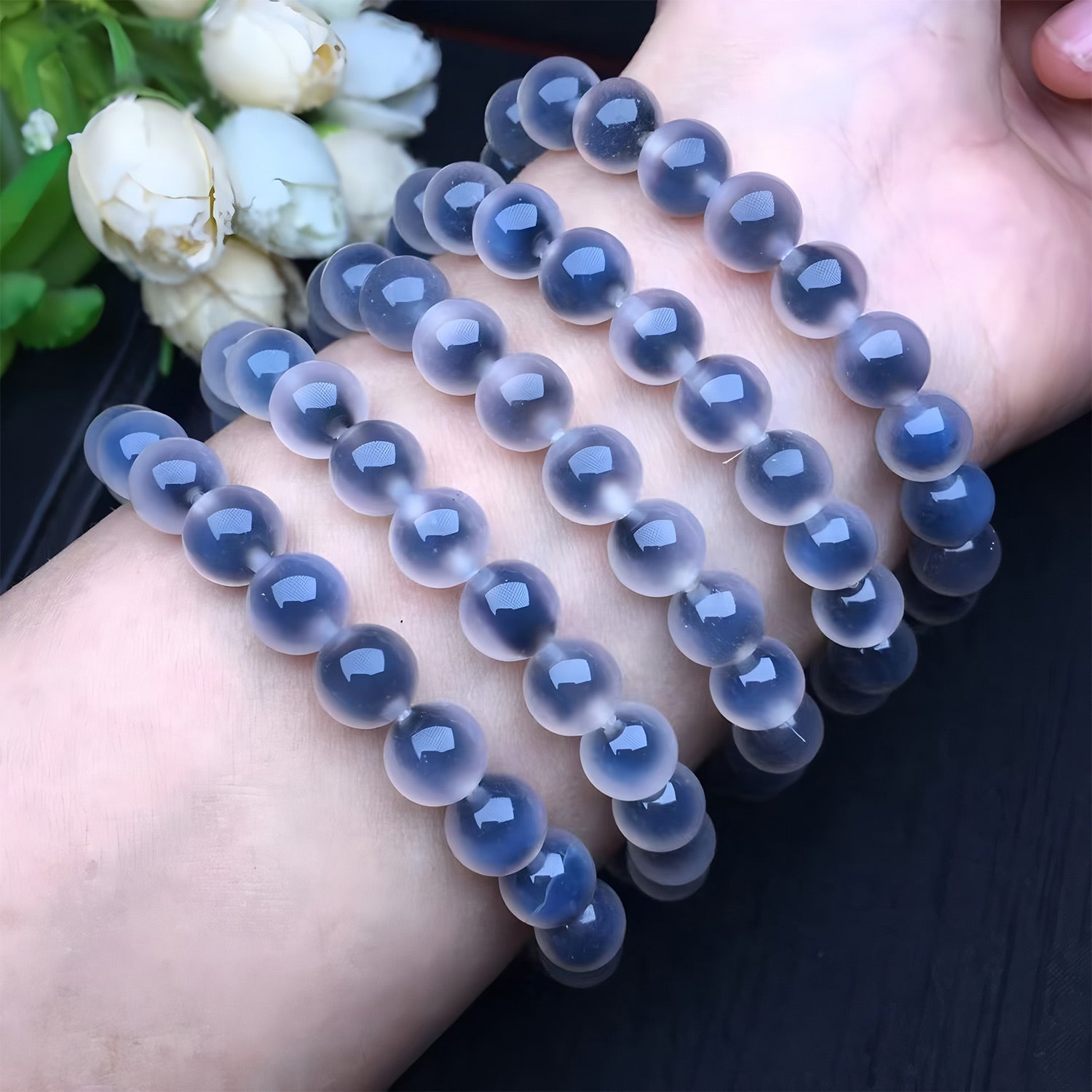 Elegant deep blue jade bracelet