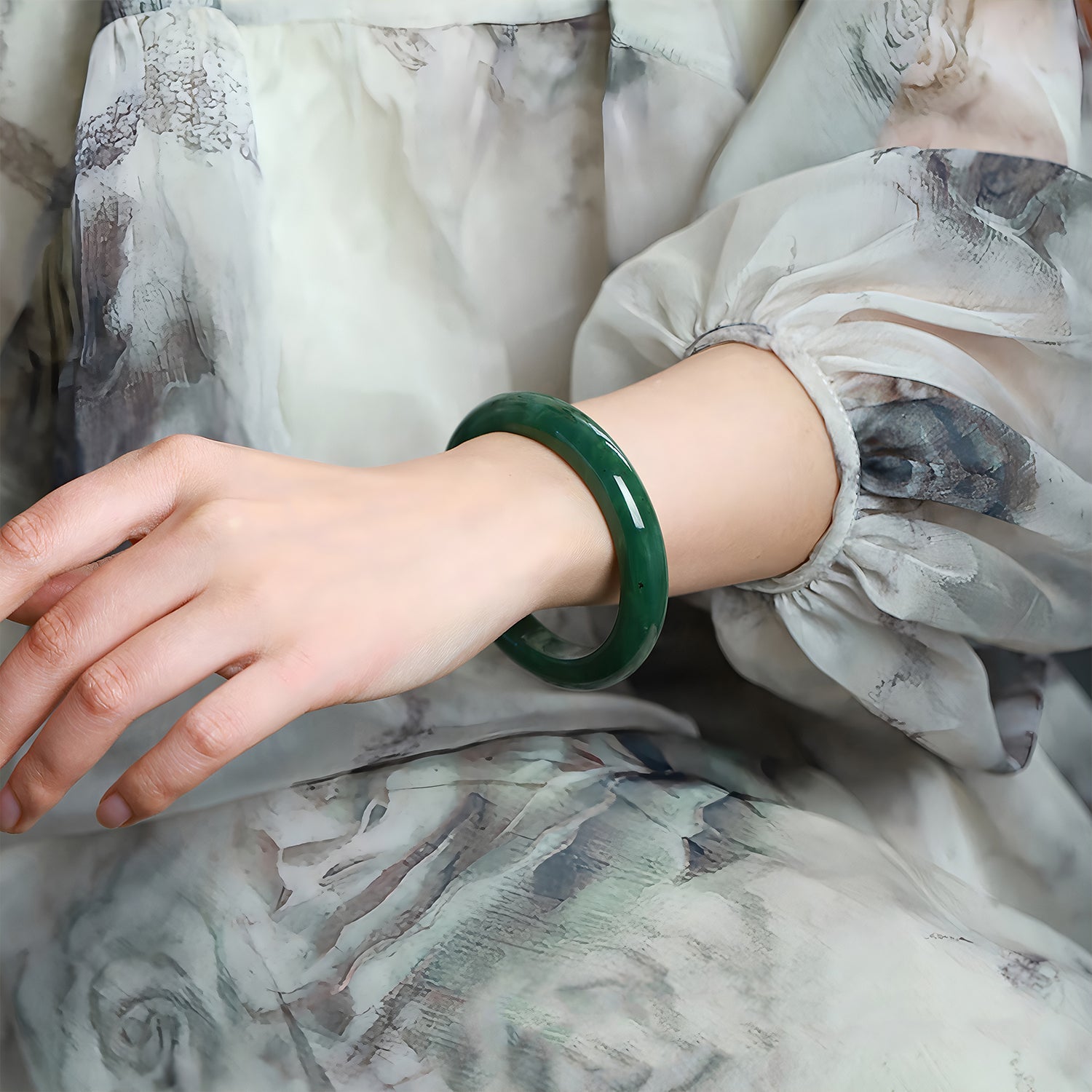 Natural Jasper Dark Green Jade Bangles