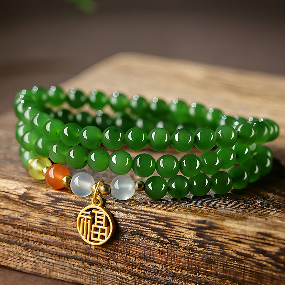 Natural Jasper Multi-Circle Buddhist Beads Jade Bracelet