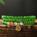 Natural Jasper Multi-Circle Buddhist Beads Jade Bracelet