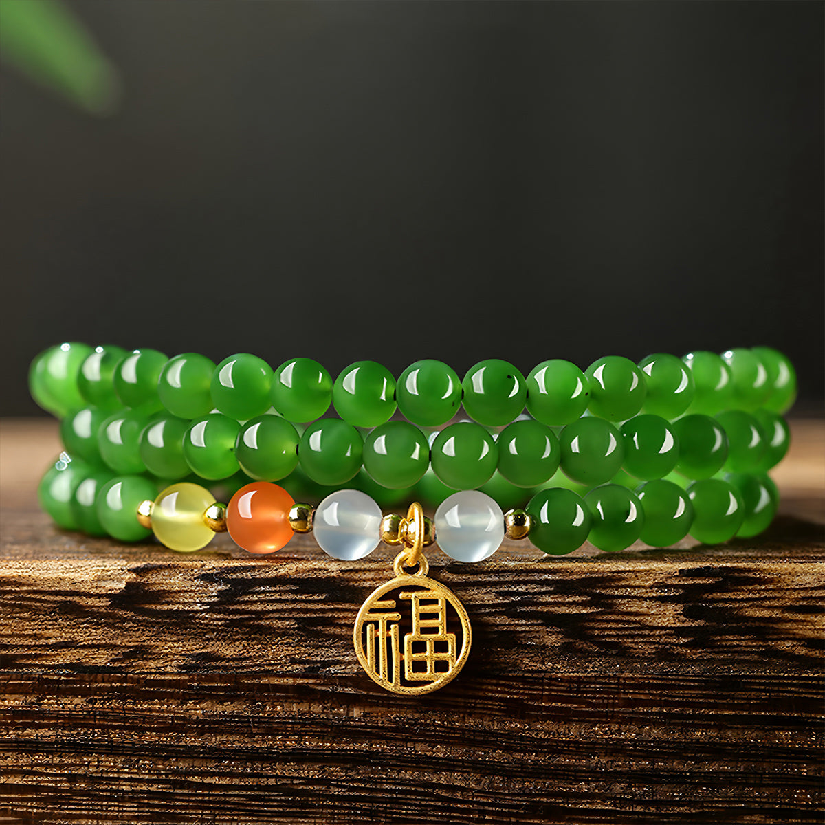 Natural Jasper Multi-Circle Buddhist Beads Jade Bracelet