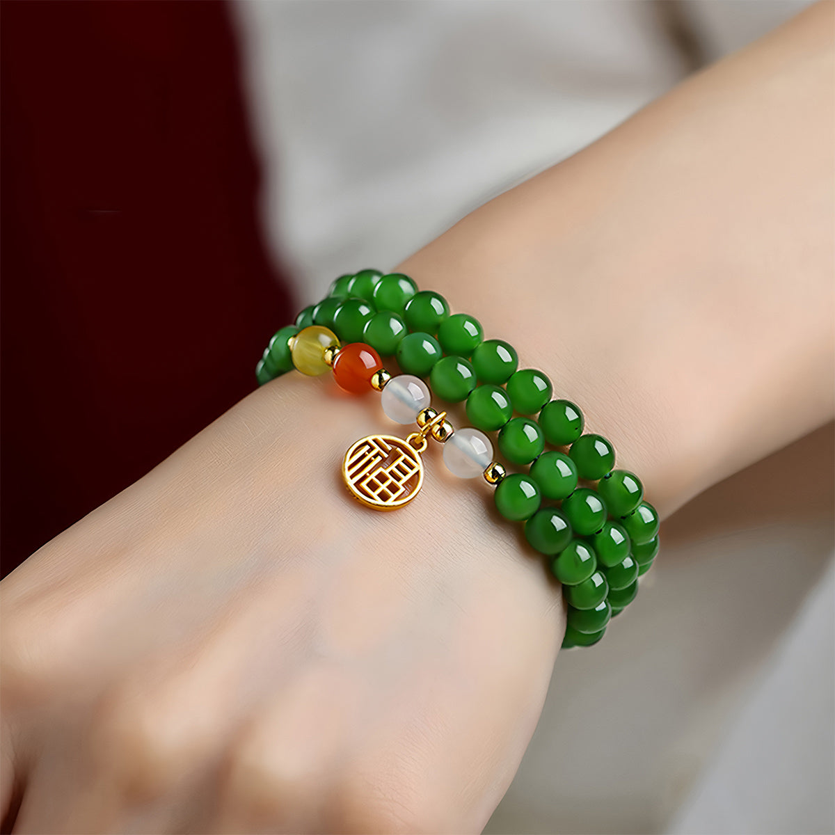 Natural Jasper Multi-Circle Buddhist Beads Jade Bracelet