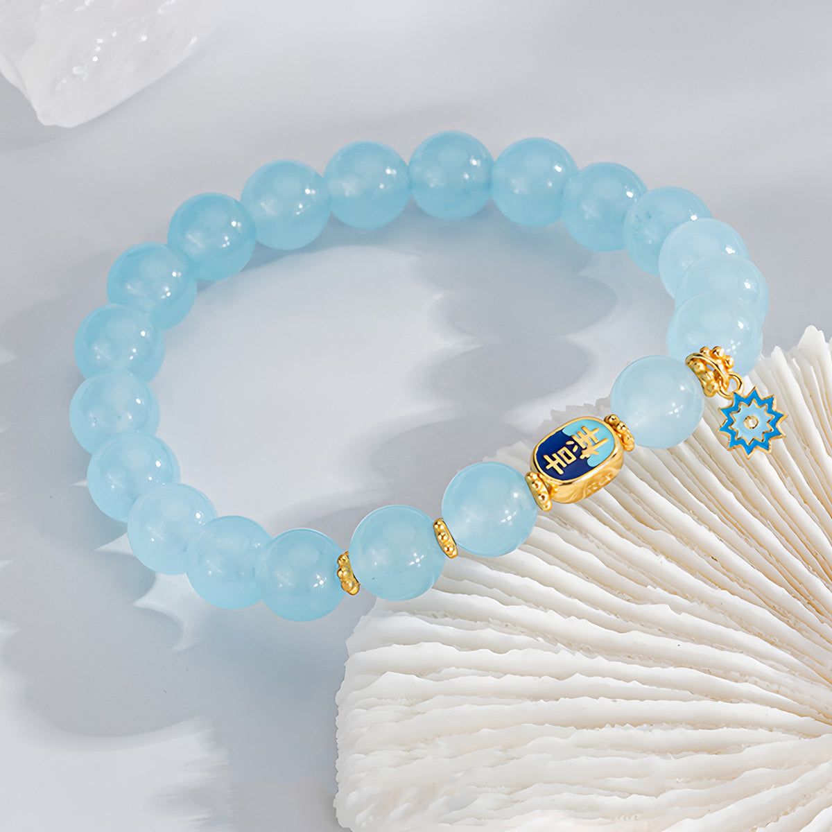 Ocean Blue Auspicious Jade Beaded Bracelet£¨Bead width 8mm£©