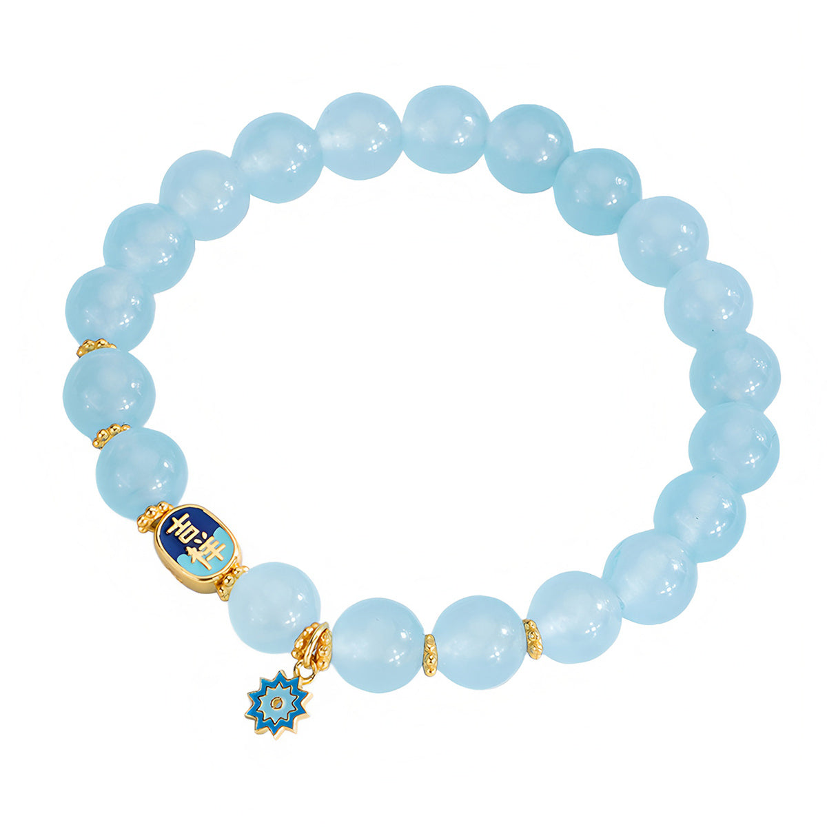 Ocean Blue Auspicious Jade Beaded Bracelet£¨Bead width 8mm£©