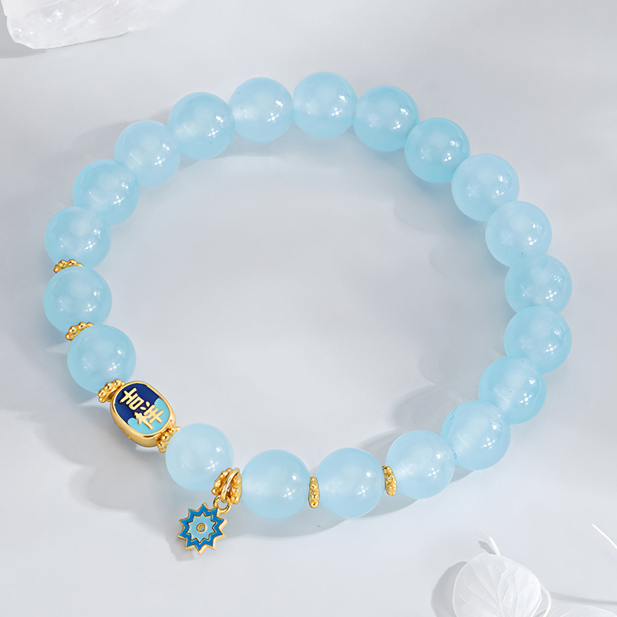 Ocean Blue Auspicious Jade Beaded Bracelet£¨Bead width 8mm£©