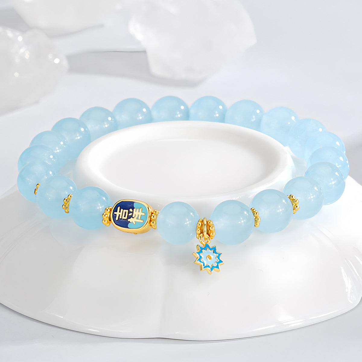 Ocean Blue Auspicious Jade Beaded Bracelet£¨Bead width 8mm£©
