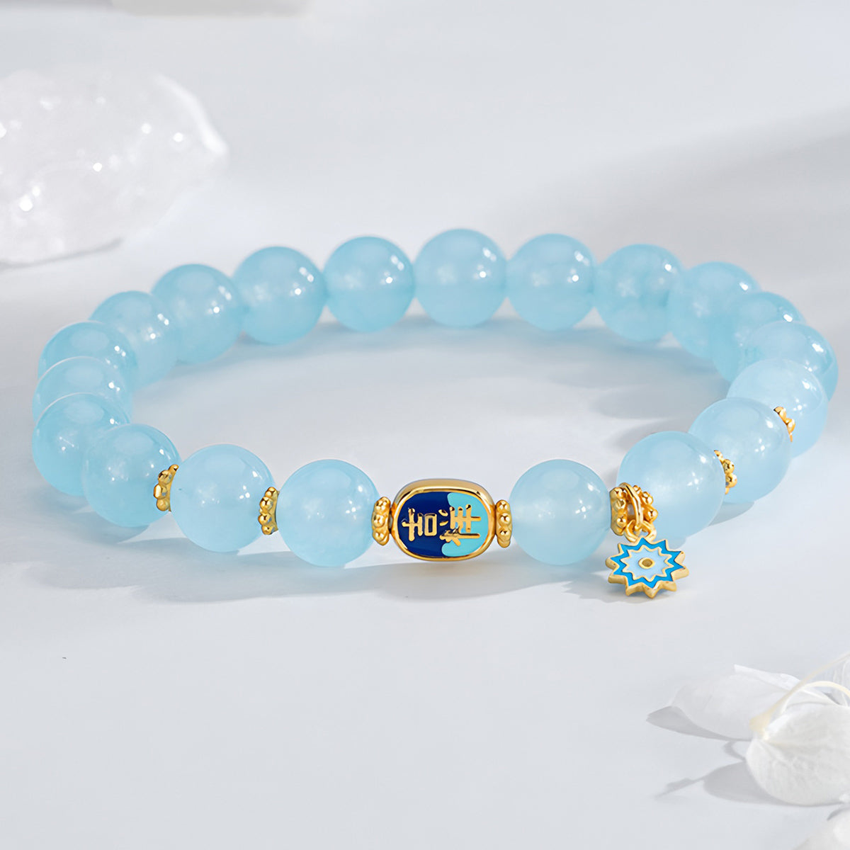 Ocean Blue Auspicious Jade Beaded Bracelet£¨Bead width 8mm£©