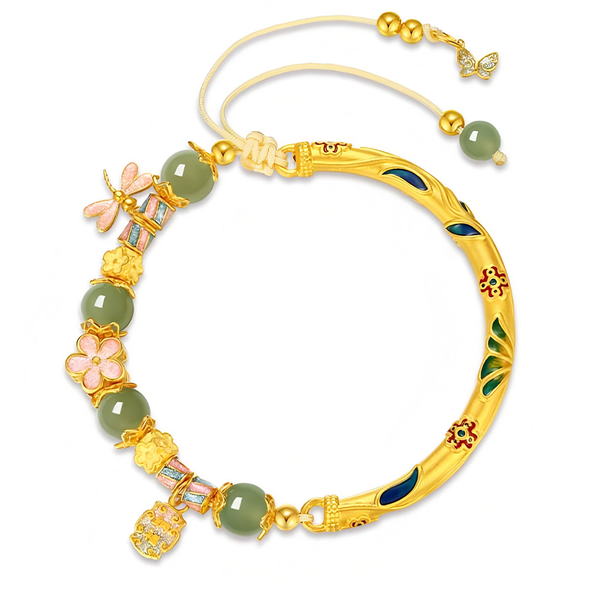 999 Silver Hetian Jade Butterfly Tassel Half Bracelet£¨elastic cord£©