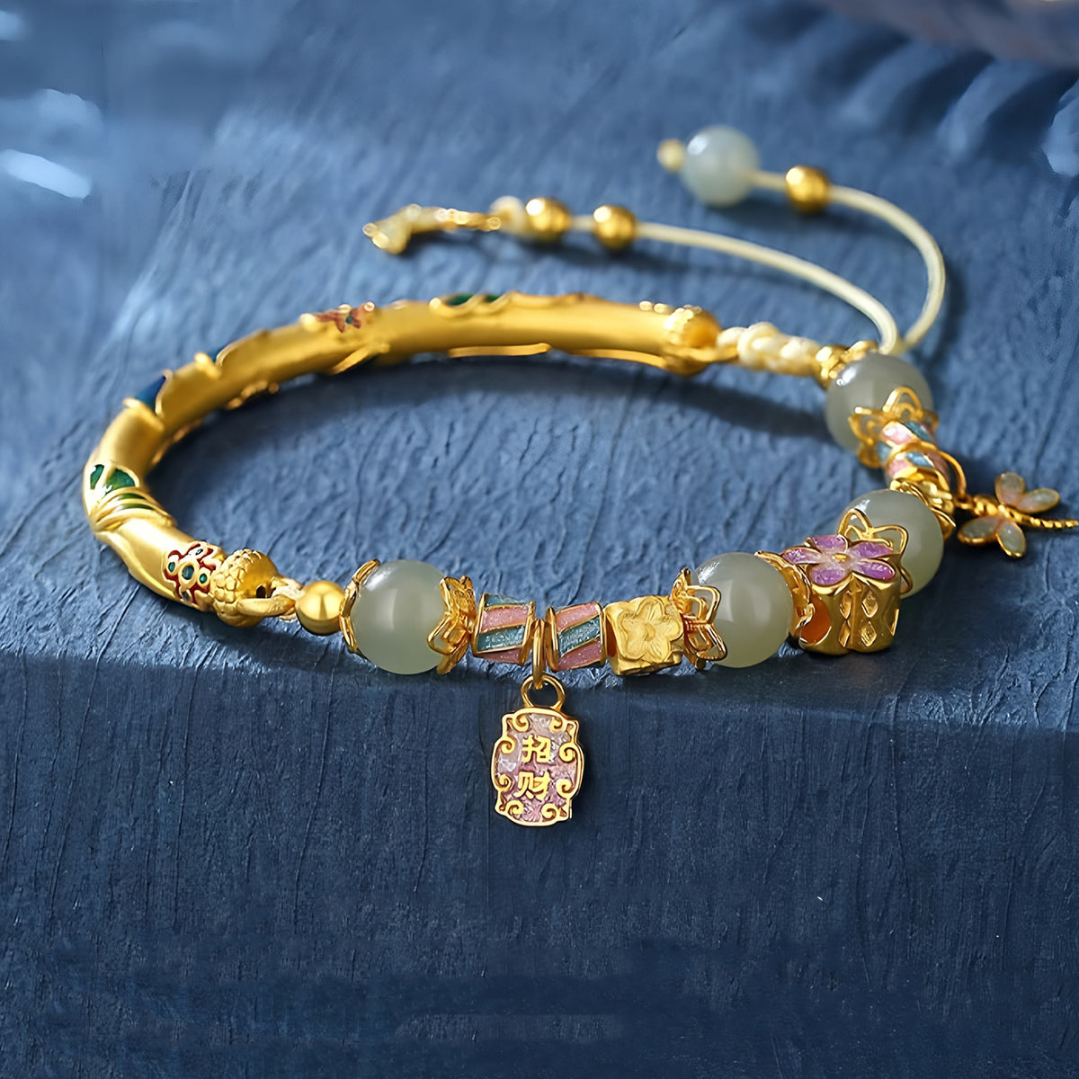 999 Silver Hetian Jade Butterfly Tassel Half Bracelet£¨elastic cord£©