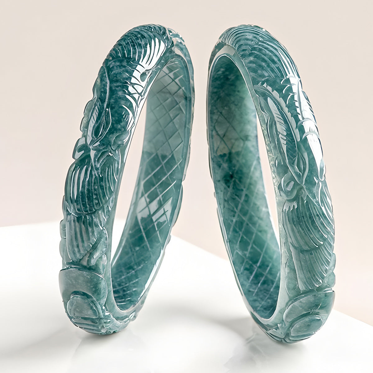Carved natural Burmese jadeite bracelet