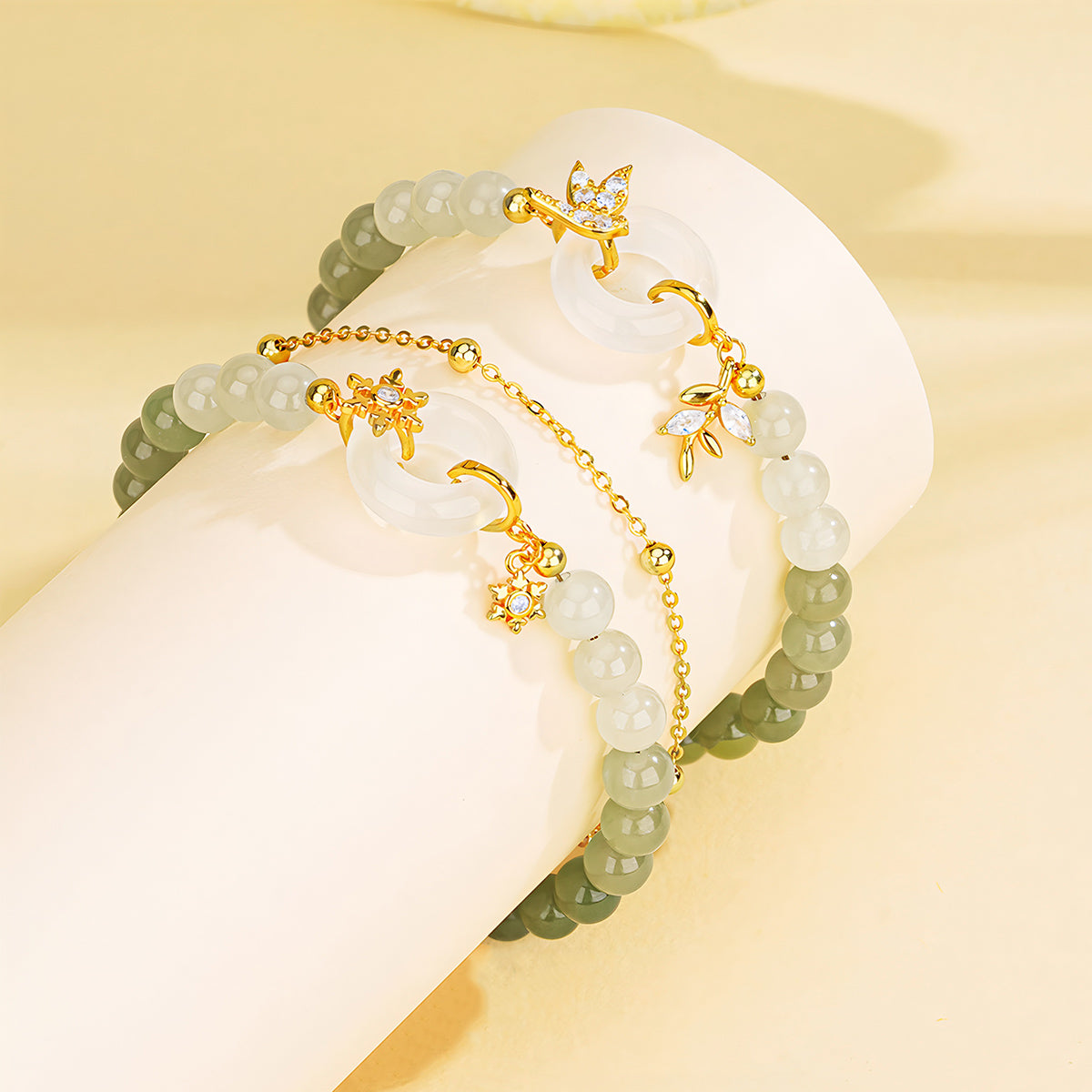 S925 silver new Chinese style gradient jade bracelet£¨Bead width 6mm£©