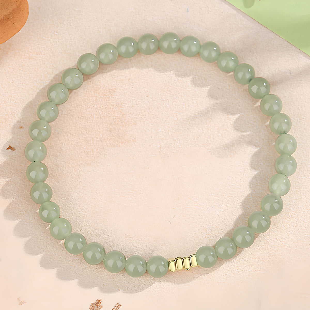 Natural Hetian Jade Broken Gold Classic Jade Bead Bracelet£¨Bead width 5mm£©
