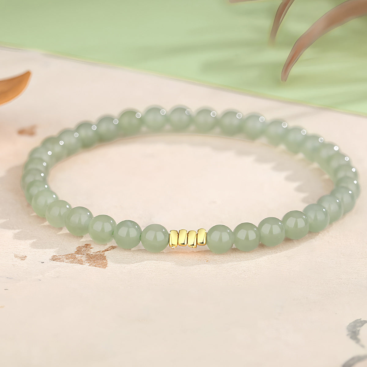 Natural Hetian Jade Broken Gold Classic Jade Bead Bracelet£¨Bead width 5mm£©