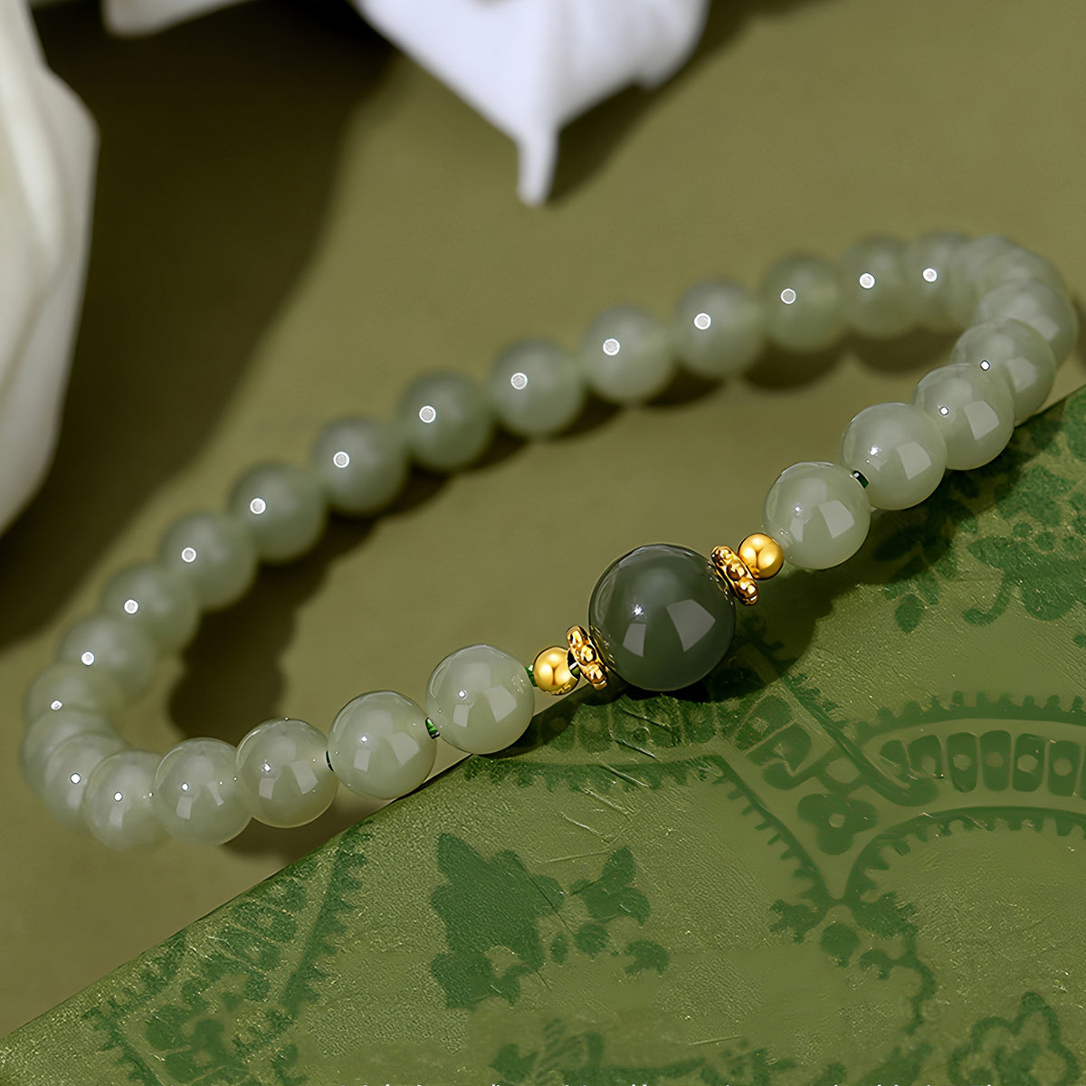 S925 Silver Natural Hetian Jade Classic Jade Beaded Bracelet£¨Bead width 6mm£©