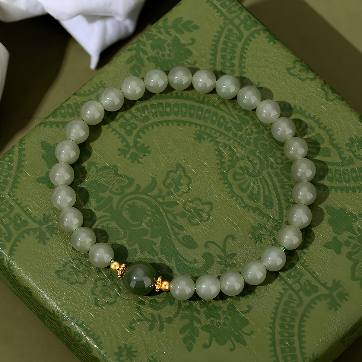 S925 Silver Natural Hetian Jade Classic Jade Beaded Bracelet£¨Bead width 6mm£©