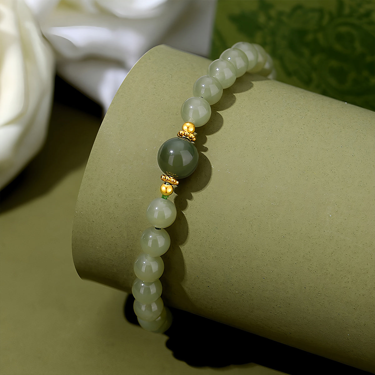 S925 Silver Natural Hetian Jade Classic Jade Beaded Bracelet£¨Bead width 6mm£©