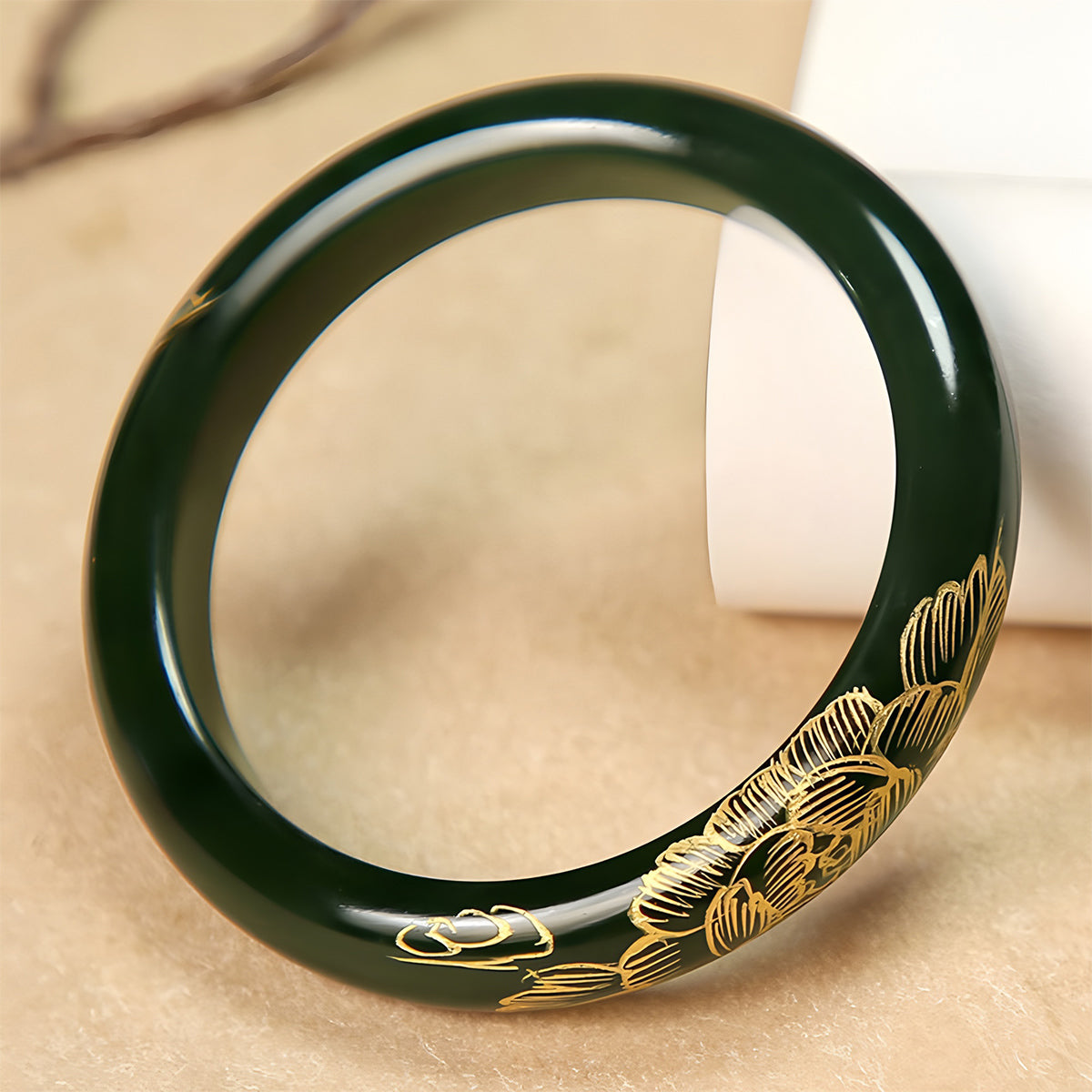 Natural Hetian Jade Hand Carved Dark Green Jade Bracelet