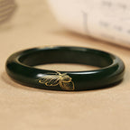 Natural Hetian Jade Hand Carved Dark Green Jade Bracelet