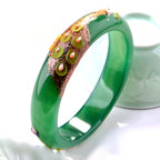 Natural Nephrite Carved Green Jade Bracelet