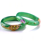 Natural Nephrite Carved Green Jade Bracelet