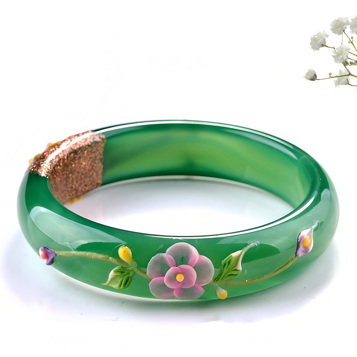 Natural Nephrite Carved Green Jade Bracelet