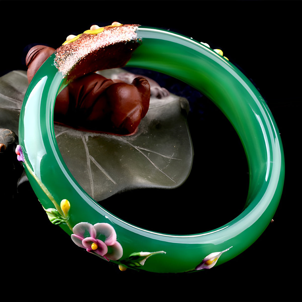Natural Nephrite Carved Green Jade Bracelet