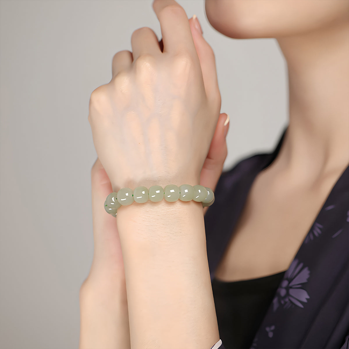 Natural Hetian Green Jade Beaded Bracelet
