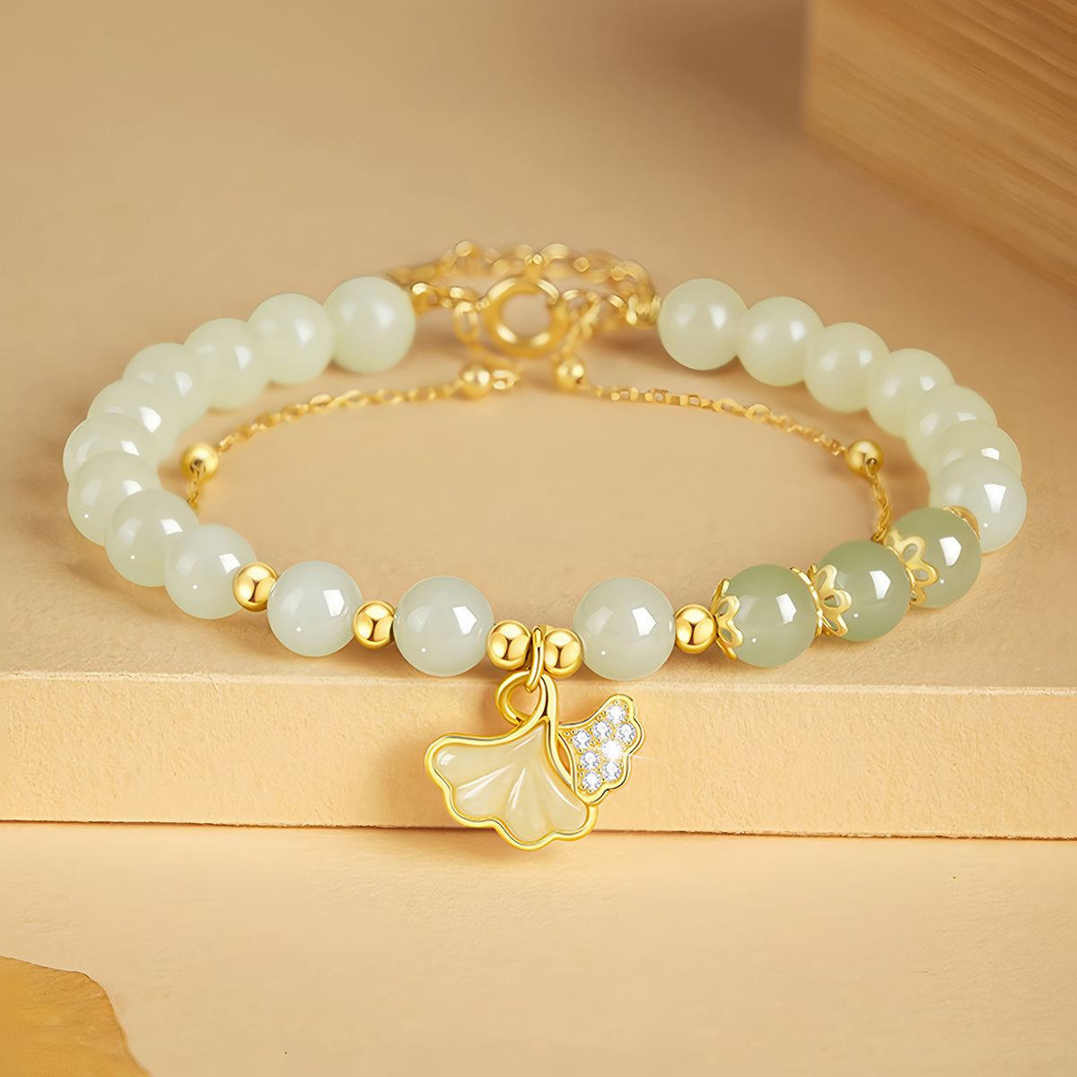 S925 Silver Natural Hetian Jade Apricot Leaf Double Bracelet