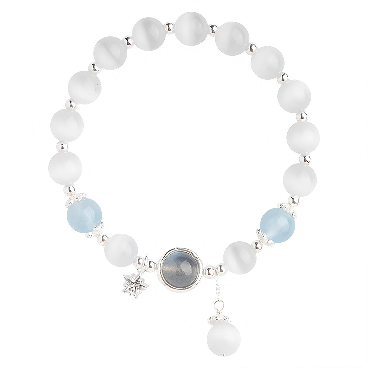 S925 Silver Sapphire Good Luck Jade Beaded Bracelet£¨elastic cord£©