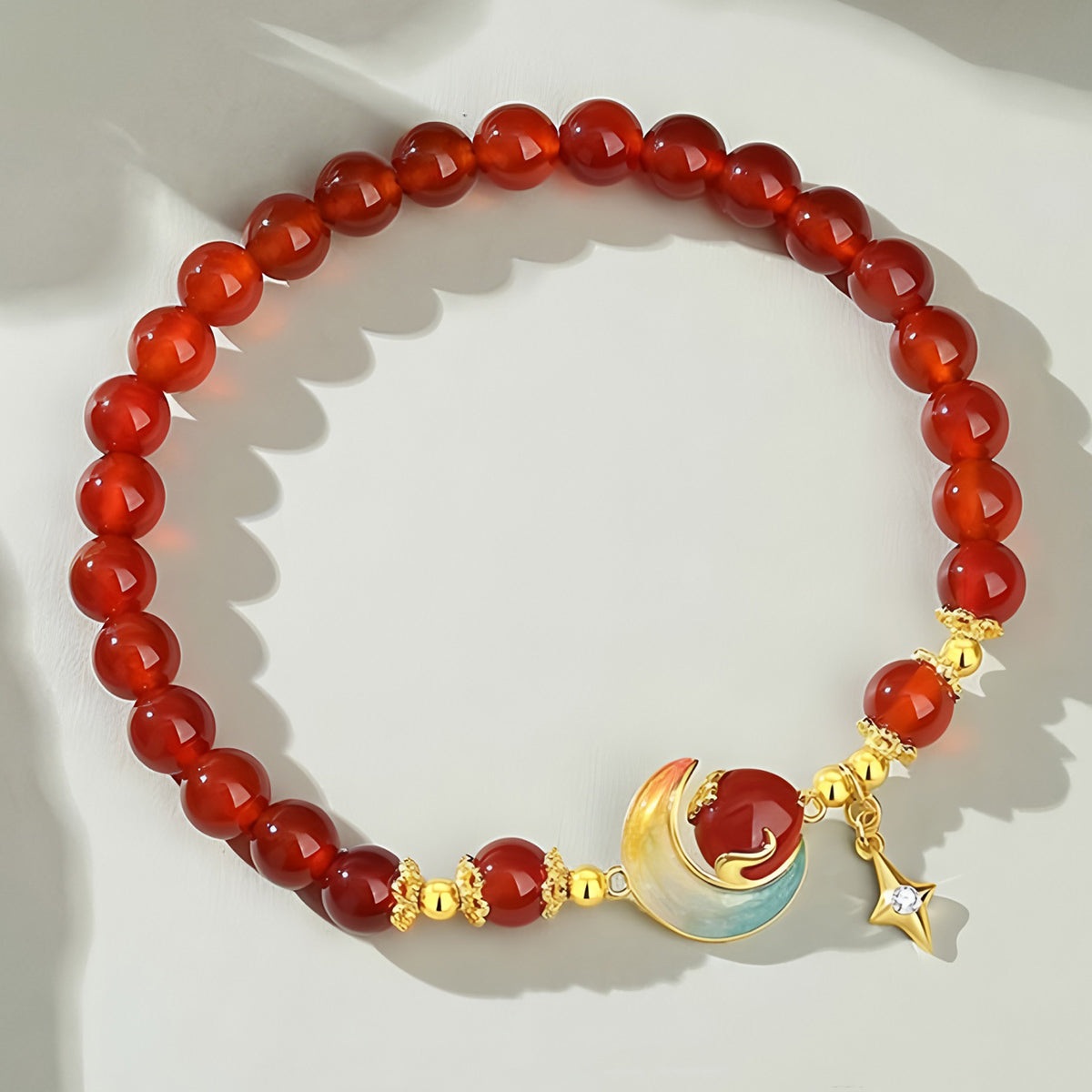 S925 Silver Red Agate Star Moon Jade Beaded Bracelet£¨elastic cord£©