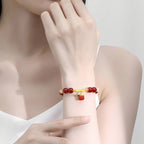 S925 Silver Red Agate Ruyi Bamboo Jade Beaded Bracelet£¨elastic cord£©