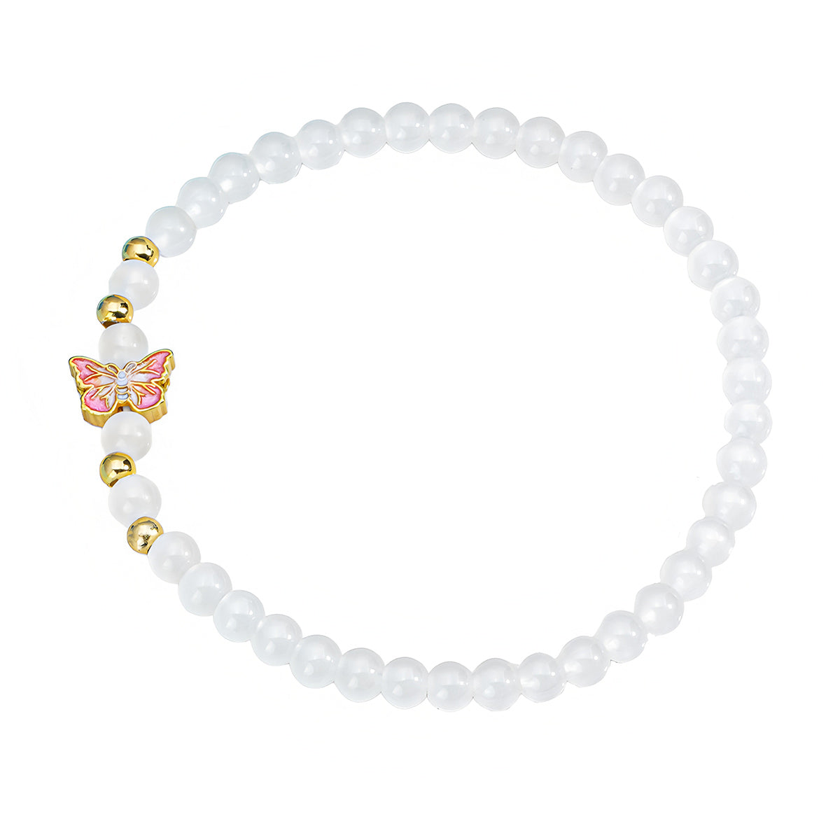 Elegant Butterfly White Jade Beaded Bracelet£¨Bead width 4.3mm£©