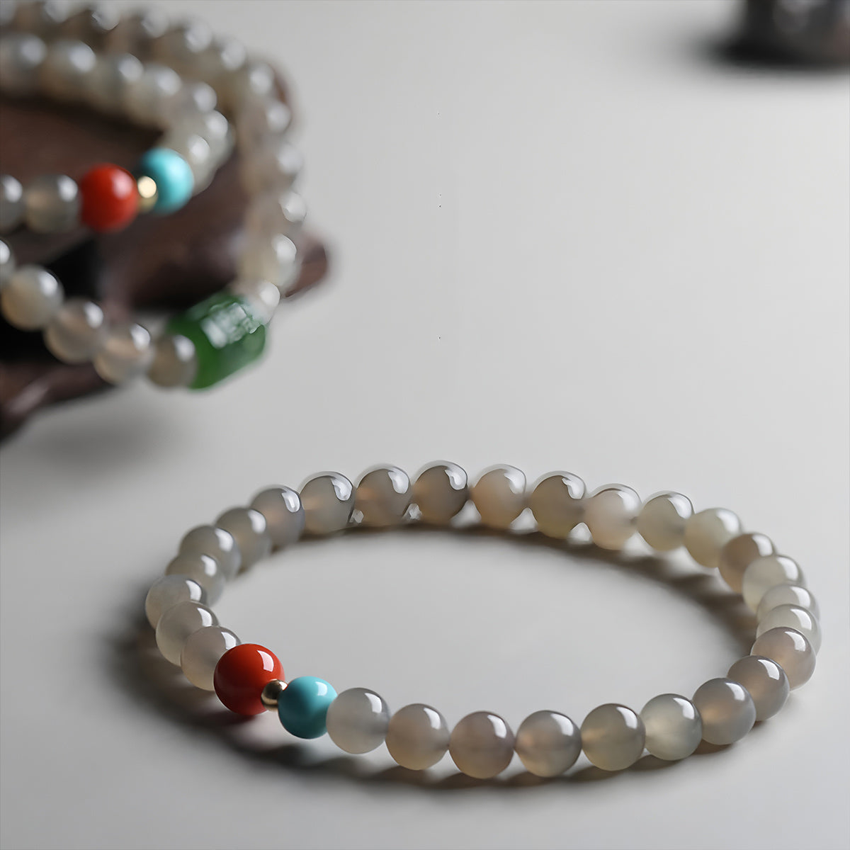 Natural Hetian Jade Smoky Gray Jade Beaded Bracelet