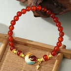 S925 Silver Red Agate Star Moon Jade Beaded Bracelet£¨elastic cord£©