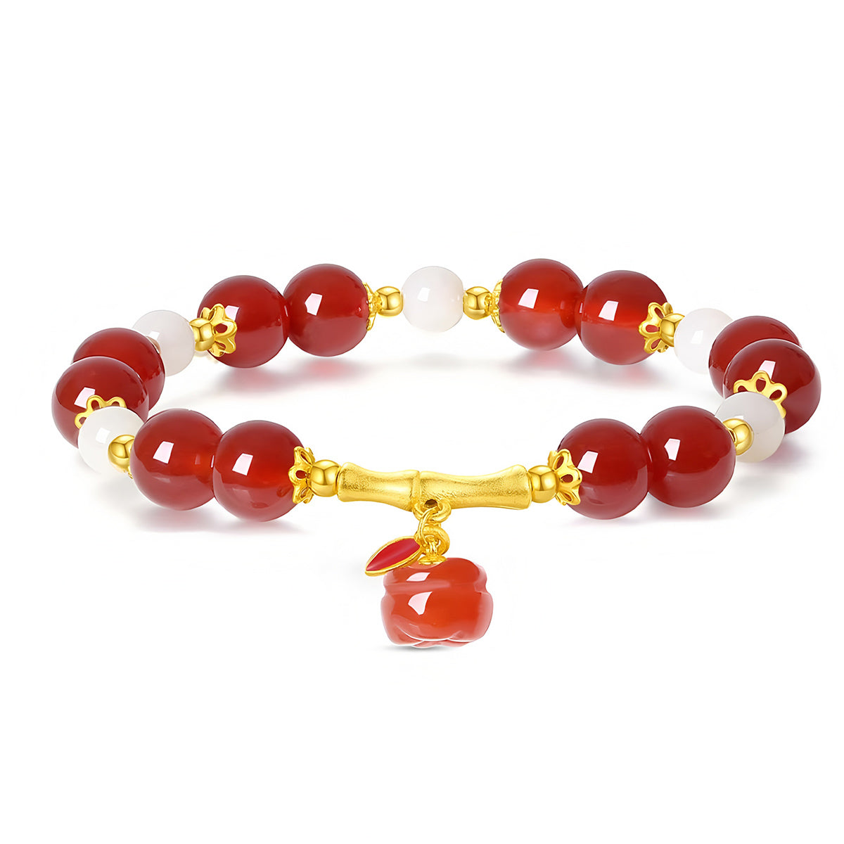 S925 Silver Red Agate Ruyi Bamboo Jade Beaded Bracelet£¨elastic cord£©