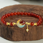 S925 Silver Red Agate Star Moon Jade Beaded Bracelet£¨elastic cord£©