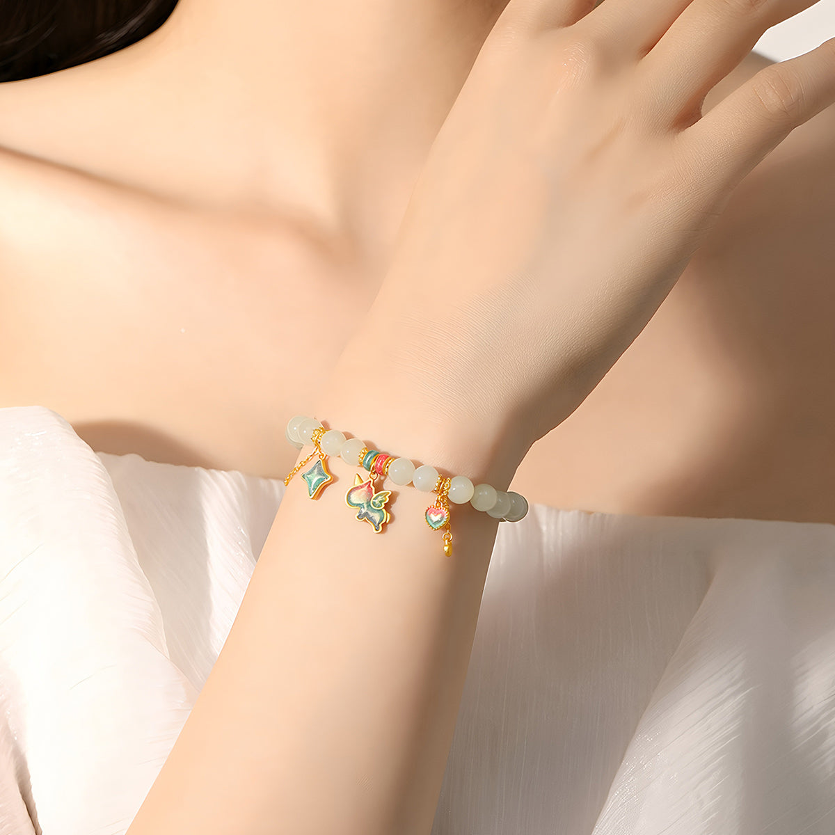 S925 Silver Unicorn Jade Beaded Bracelet