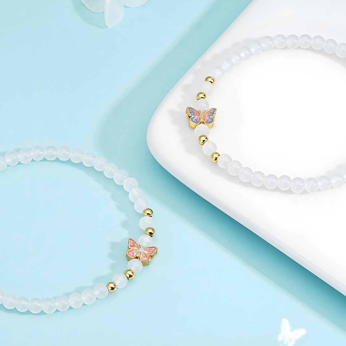 Elegant Butterfly White Jade Beaded Bracelet£¨Bead width 4.3mm£©