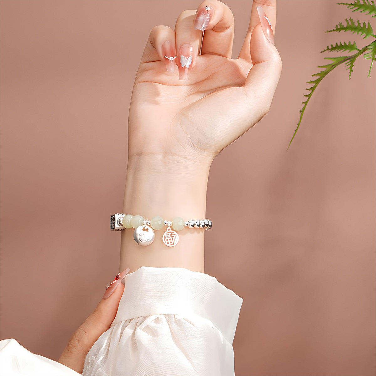 S925 Silver Lucky Bag Design Jade Beaded Bracelet